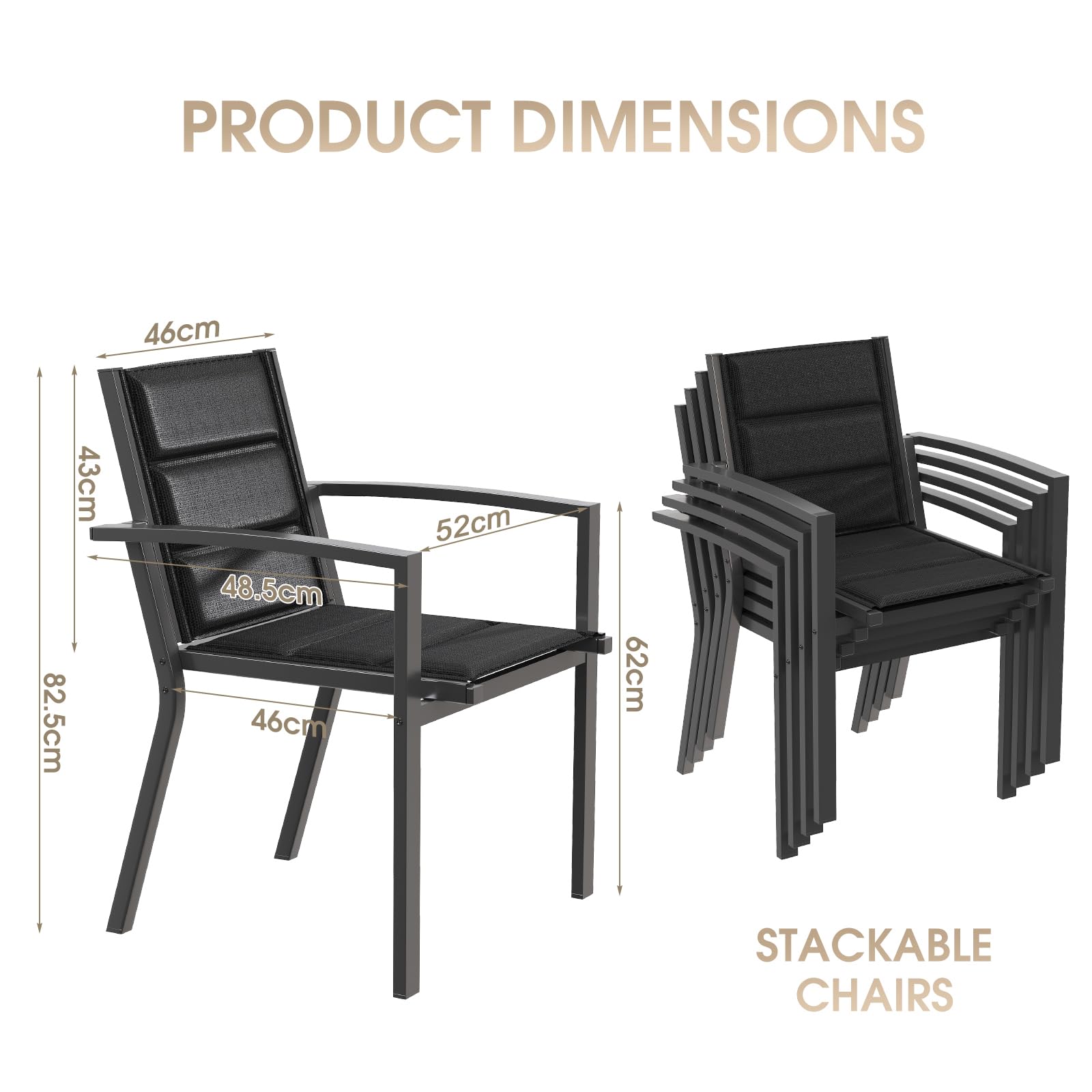Devoko Juego De 2 Sillas De Jardín, Sillas Exterior Terraza Comedor Aluminio, sillas apilables, Piscina, Terraza, Comedor, Muebles Exteriorr, Gris Oscuro
