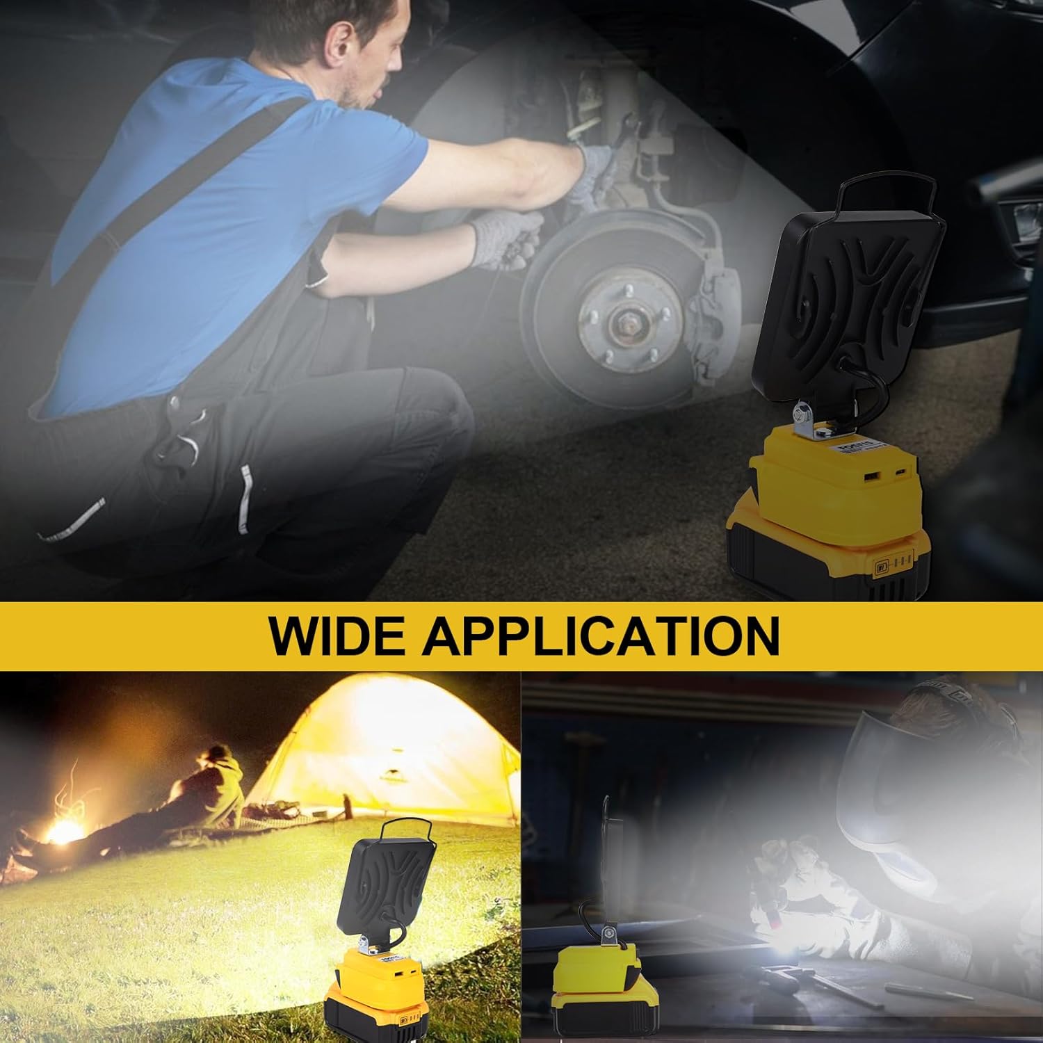 Work Light for Dewalt Battery, 20V Flashlight for Dewalt 20V Light, FOSFIS 60W 6000LM Portable LED Work Light with USB and Type-C Charger Port for Camping Emergency Job Site Lighting 2Pcs