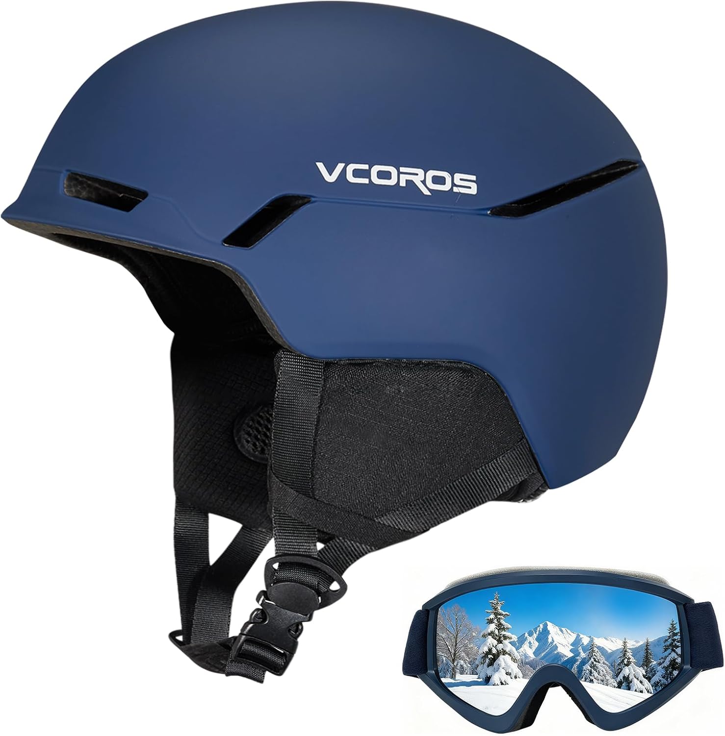 VCOROS Ski Helmet with Ski Goggles DXH-816 Snowboard Helmet Men Women for Snow Sport,Skiing,Skating,Snowboarding(Matte Black,Medium)