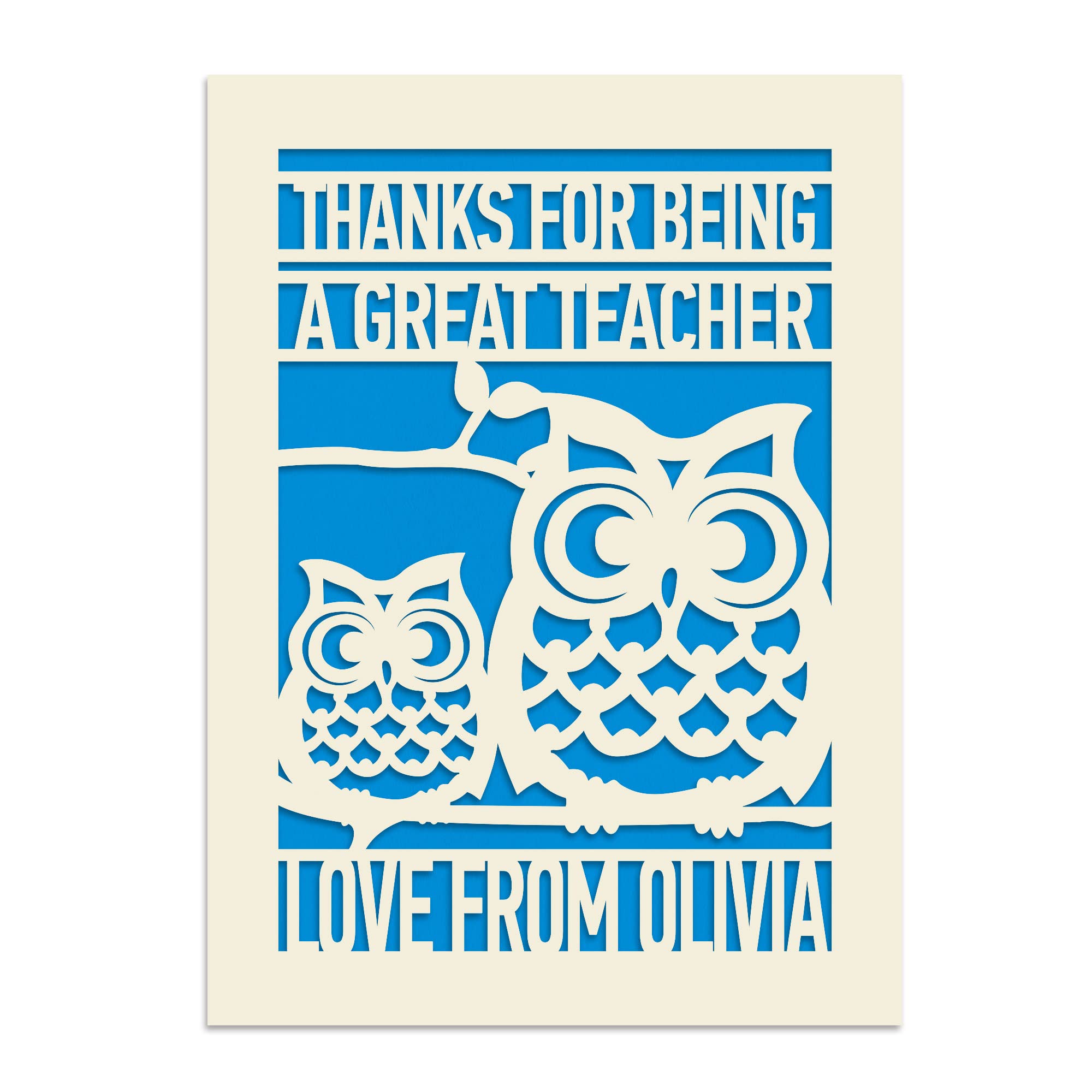 Personalised Teacher Thank You Card Custom Gift for Teacher Nursery Assistant Tutor Professor Mentor Laser Paper Cut Appreciation Gift Graduation Retirement with Envelope (Blue)