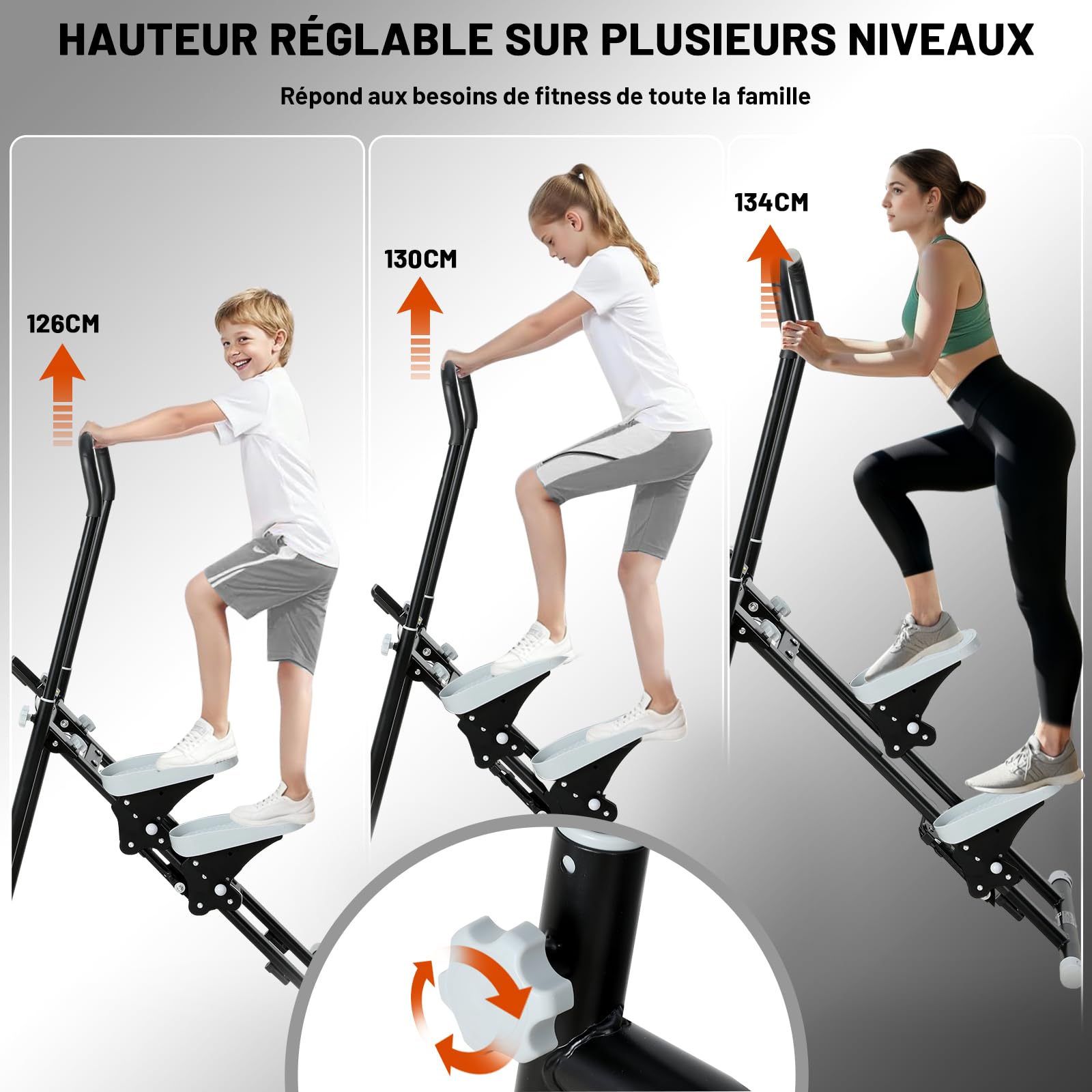 Stepper Escalier, Stepper Fitness Appartement avec Guidon/Pédale Réglable 3 Niveaux, Vertical Sport Escalader Entraînement Complet avec Ecran, Stair Steppers Climber Compact Noir Charge 100KG
