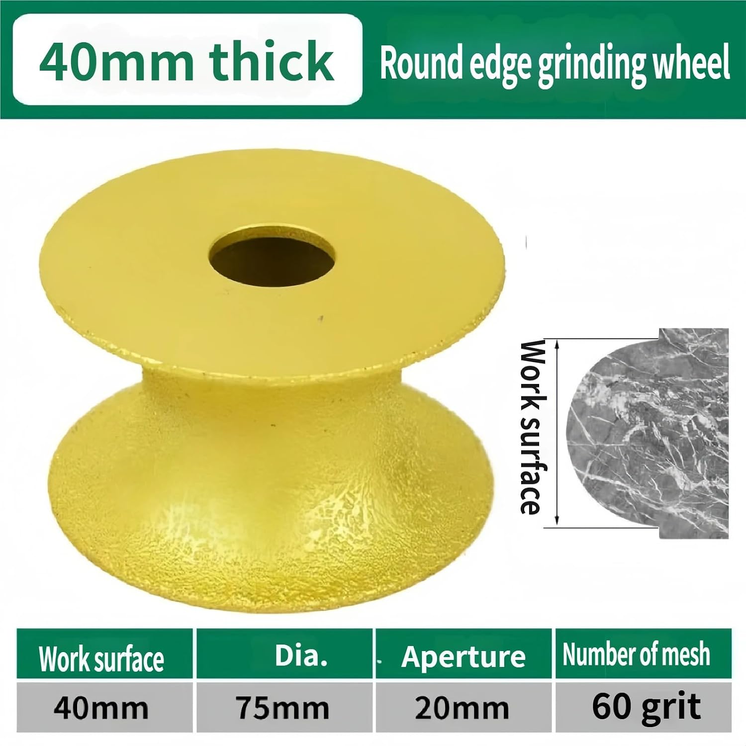 Diamonds Abrasive Grinding Wheel for Granite, Marble, and Ceramic - 10mm/15mm/20mm/25mm/30mm Edge Chamfering Tool(2#,Thickness40mm)