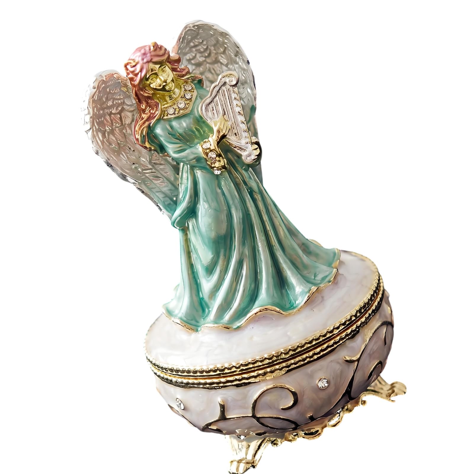 Shntig Green Round Hinged Jewelry Trinket Box, Figurine Alloy Holder With Color Finish For Dresser And Tabletop Display Area Figurine Jewelry Holder Earring Box Dresser Decor Tabletop Organizer Hinged Round Color