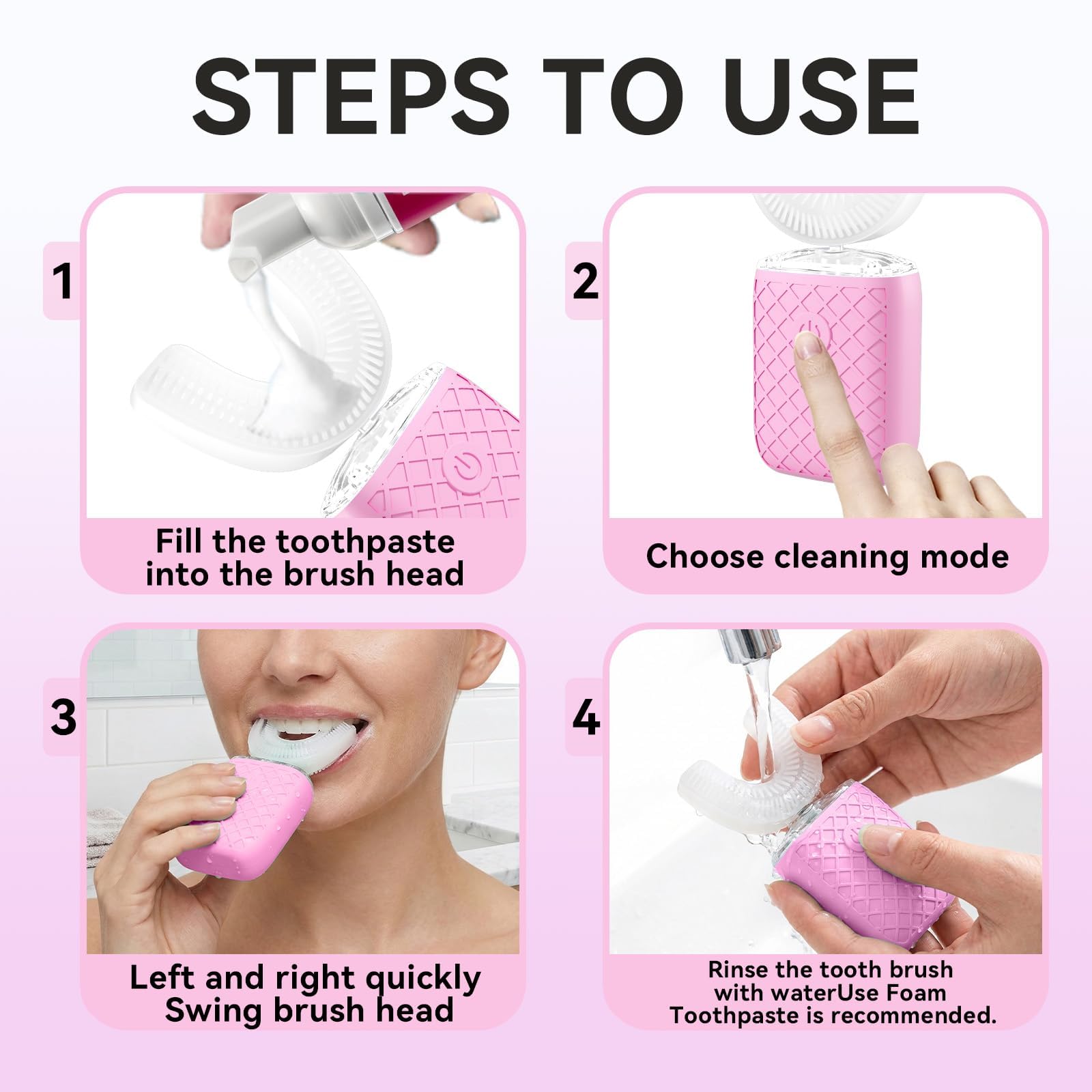 Cepillo de dientes eléctrico en forma de U para adultos, Sonic Automatic, blanqueamiento de manchas de 360°, IPX7 impermeable recargable, 3 en forma de U + 2 cabezales rectos + taza de