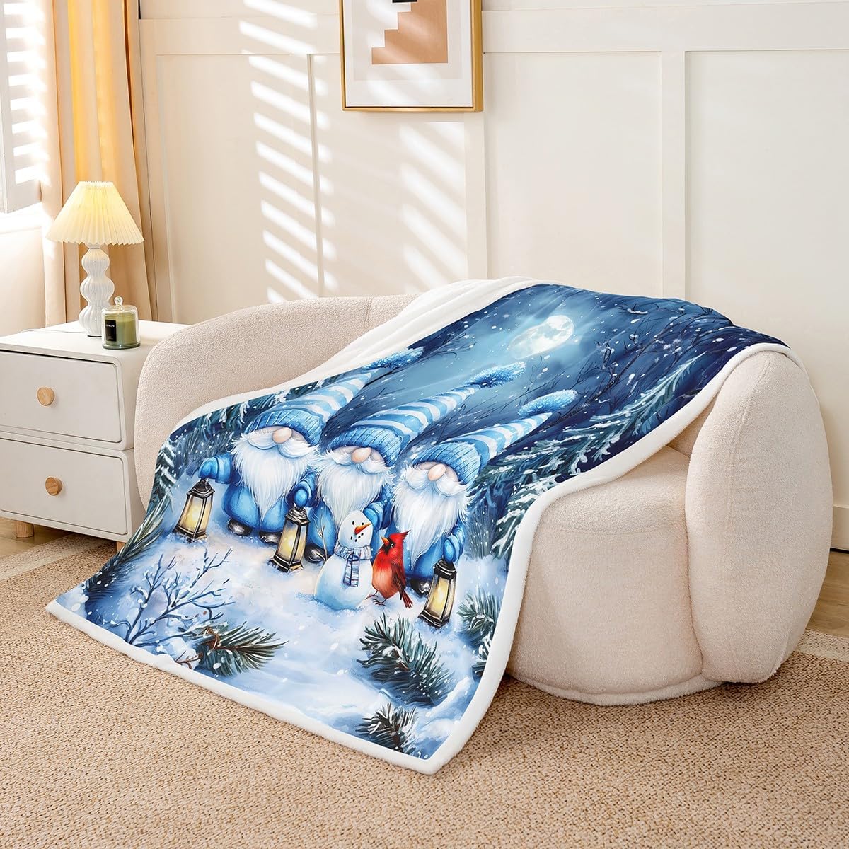Erosebridal Christmas Fleece Blanket Baby 30"x40" Xmas Gnome Sherpa Blanket Snowman Cardinal Bird Fuzzy Plush Throw for Kids Boys Girls,Winter Pine Tree Decor for Bed Couch