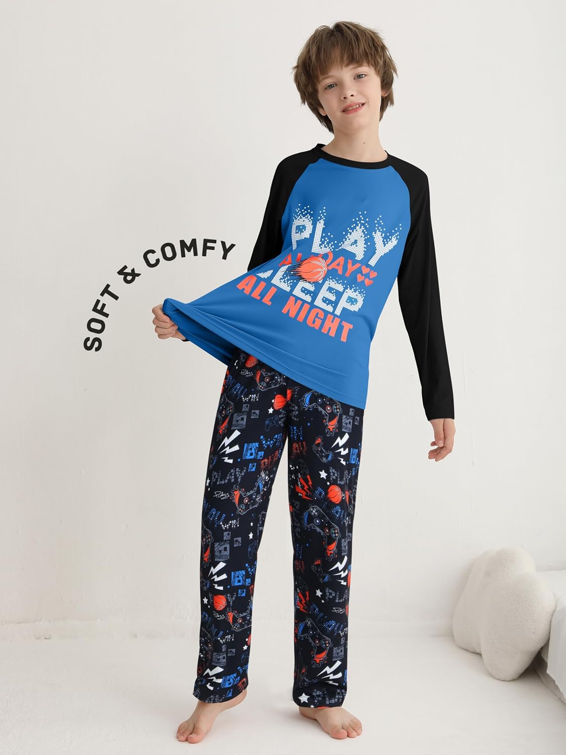 Motarto 3 Piece Boys Long Sleeve, Short Sleeve and Pants Sets Soft Loose Elastic Waist Boys Outfit Clothes with Pockets