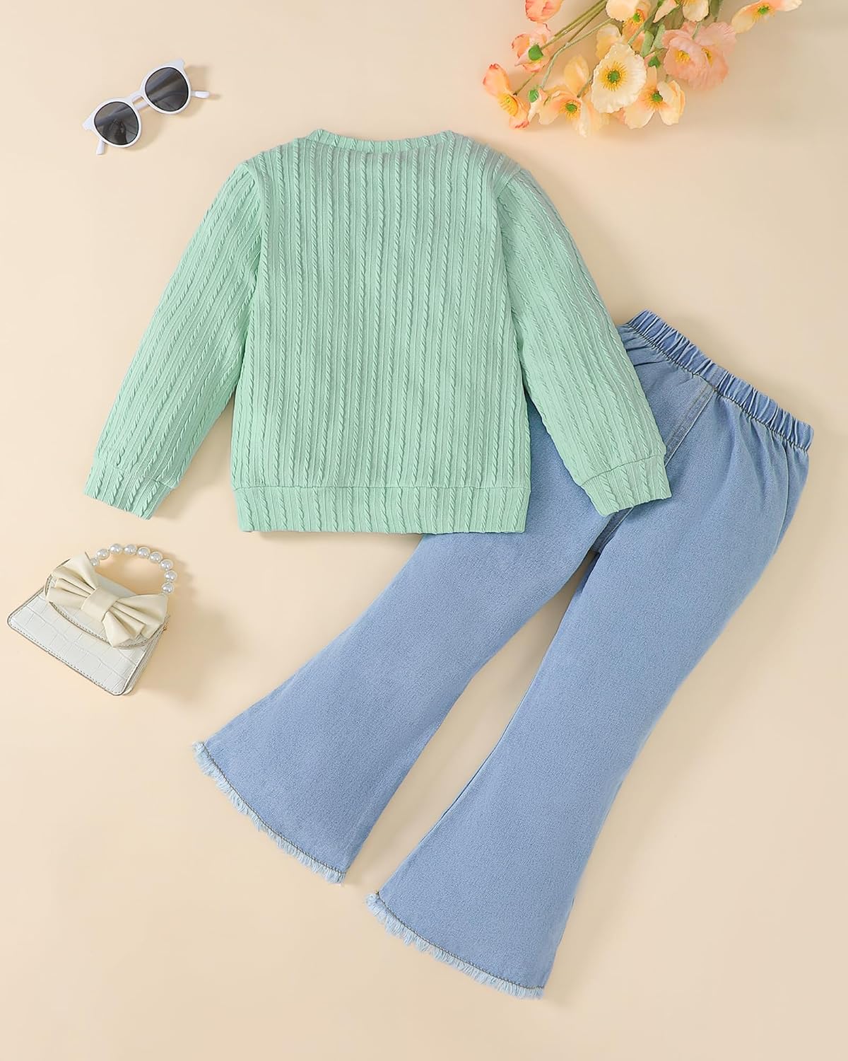 Toddler Girl Clothes Long Sleeve Top and Flare Jeans 2 Piece 2-8Y
