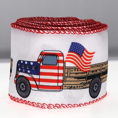 Miniatura 3 de Cinta patriótica del 4 de julio, cinta patriótica con alambre de bandera estadounidense, cintas rojas, blancas y azules, estrellas y rayas del 4 de