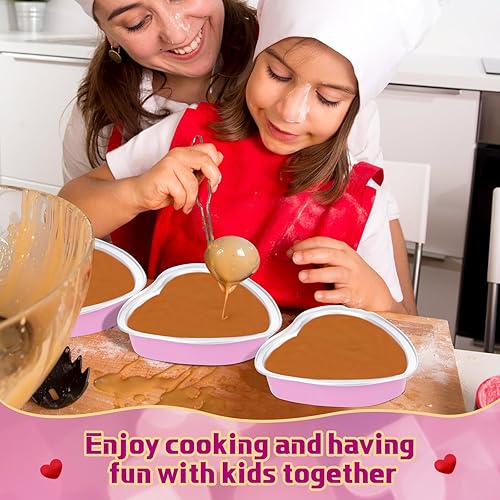 Miniatura 7 de Fainne 12 juegos de moldes de papel de aluminio de 5 pulgadas en forma de corazón con tapas transparentes de 7.6 fl oz7.92 onzas líquidas  7.92