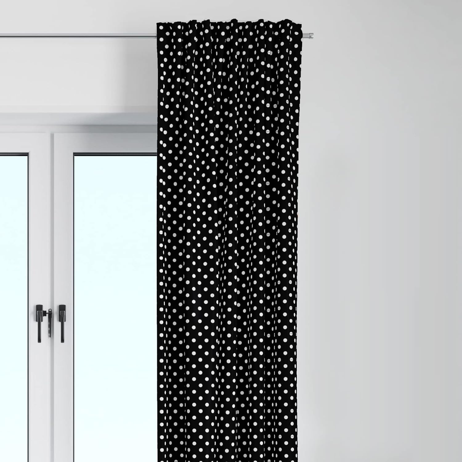 Bacati - Single Light Filtering Curtain Panel Pin Dots Black