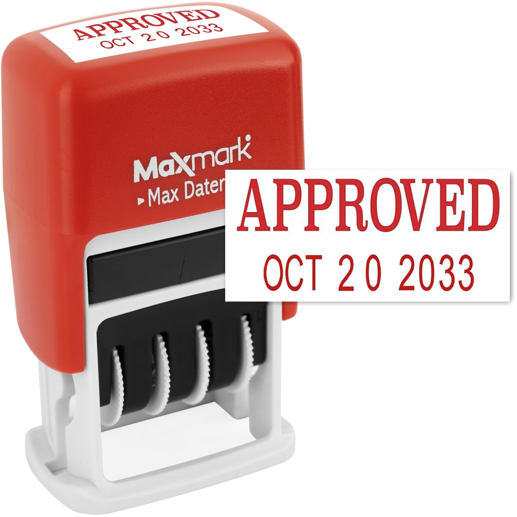 MaxMark Autoinchiostrante Timbro Data Ufficio con la frase & Data - INCHIOSTRO ROSSO (Max Dater II), 12-Year banda Rosso APPROVATO