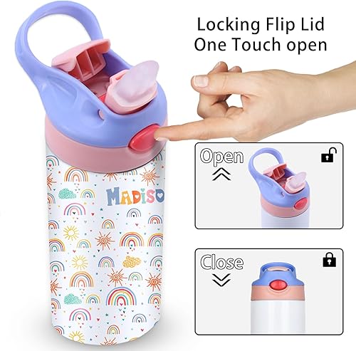 Miniatura 5 de Botellas de agua personalizadas para niños de 12 onzas, botella de agua de acero inoxidable aislada personalizada para niñas, niños, mujeres,