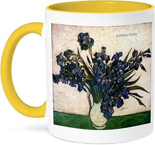 3dRose Birthday Wishes - iris, flower,flowers anniversary, wedding anniversary,25th anniversary, faith,hope 15oz Two-Tone Yellow Mug