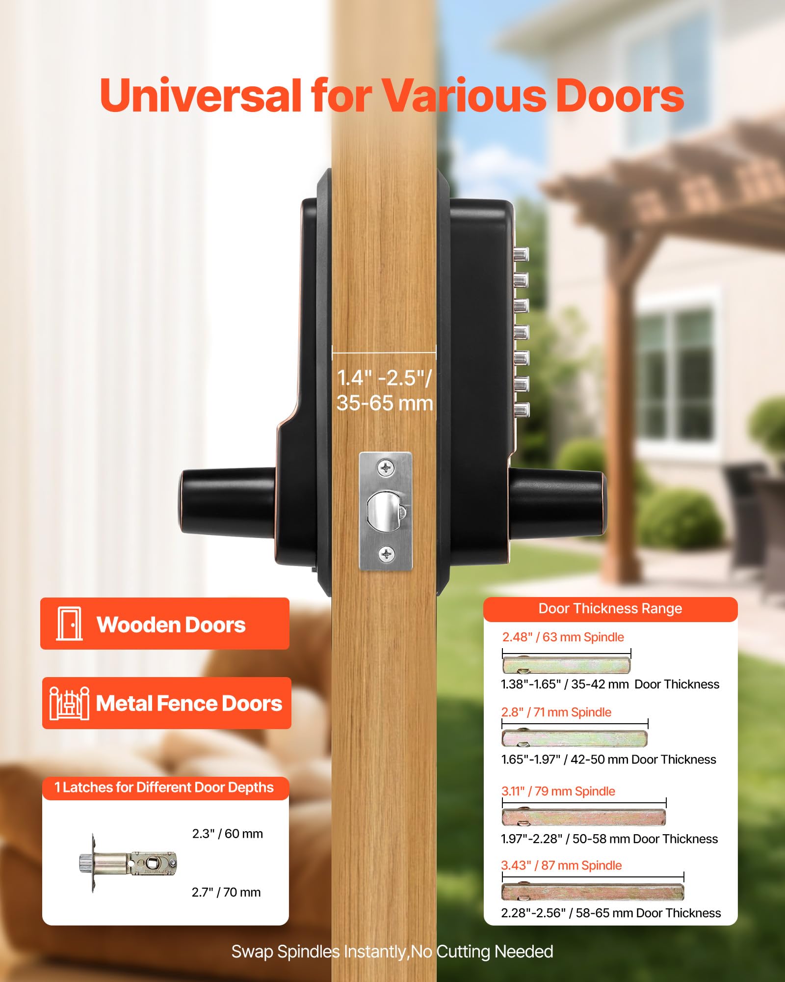 VEVOR Mechanisches Codeschloss mit Einseitigem Tastenschloss (4- bis 7-stelliger Code), Schlüsselloses Türschloss mit Griff & Automatischer Verriegelung, für Haustüren Garagen, Ölgebronzefarben