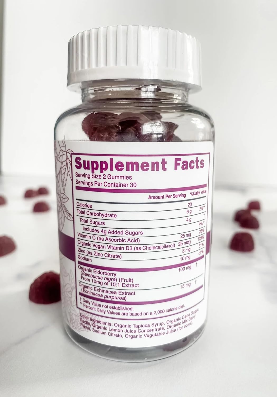 Organic Elderberry Gummies (60 ct) – Vegan, Immune Support, 60 Gummies, Berry Flavor, Dietary Supplement, Purple