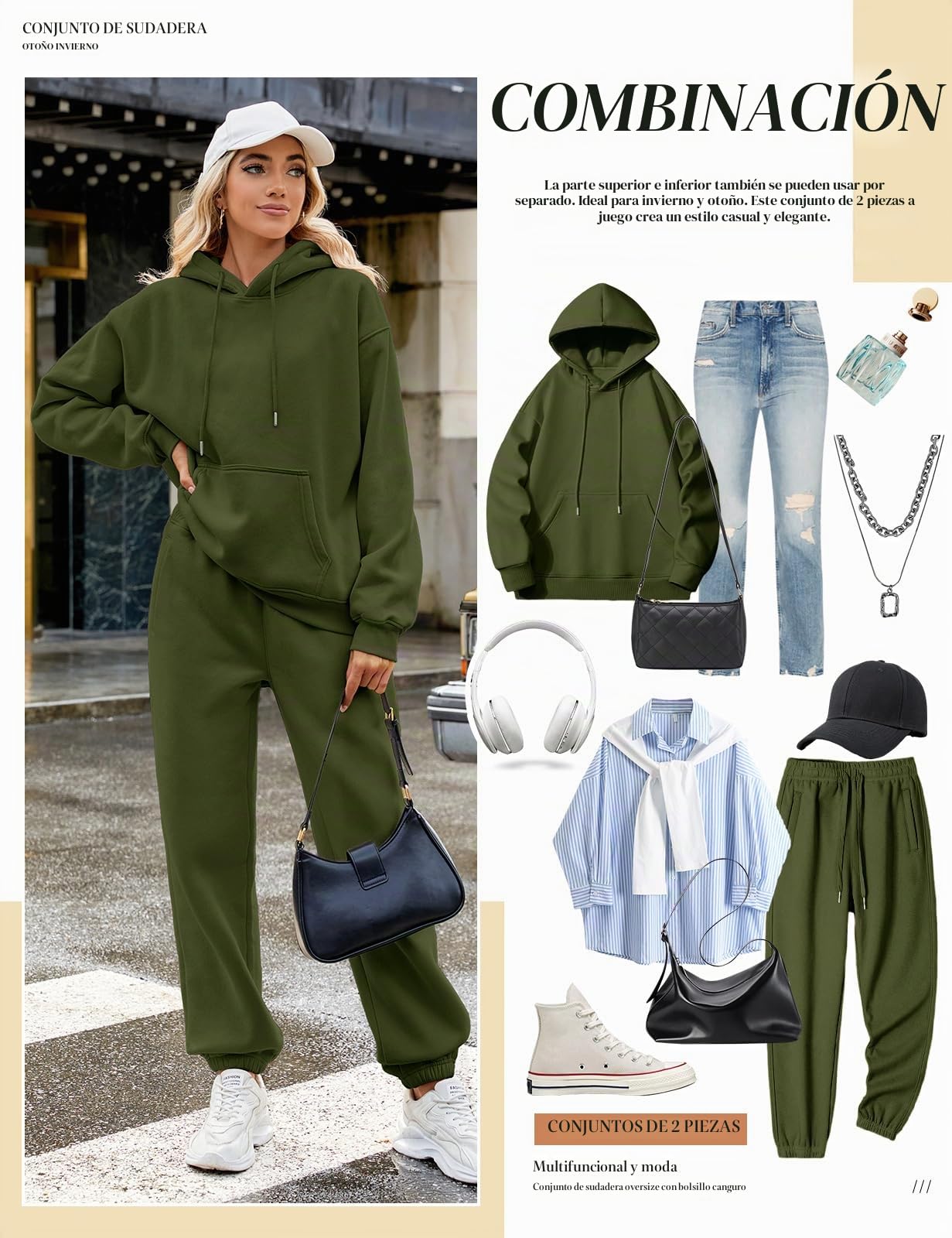 Yuson Girl Chandal Mujer Invierno Chánda Completo 2 Piezas Manga Larga Sudadera con Capucha y Pantalón Conjunto Dos Piezas Conjuntos Deportivos Fitness Jogging Ropa Deportiva