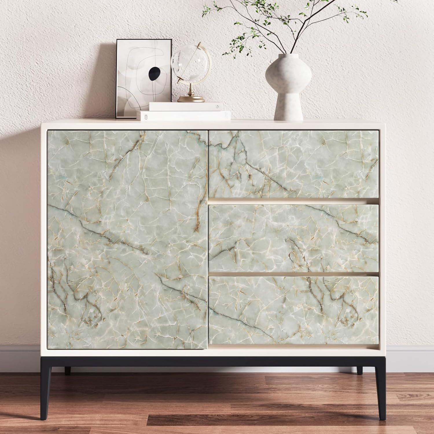 Gold Green Marble Contact Paper Counter Top Peel and Stick Waterproof Marble Wallpaper Removable Marble Contact Paper for Countertops Dresser Kitchen Cabinets Bathroom Table 17.7"x315"