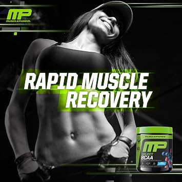 MusclePharm Essentials BCAA Powder, Pre & Post Workout Recovery Drink, Supports Muscle Recovery & Energy Production, Essential Amino Acids Supplement, 30 Servings, Blue Raspberry Flavor