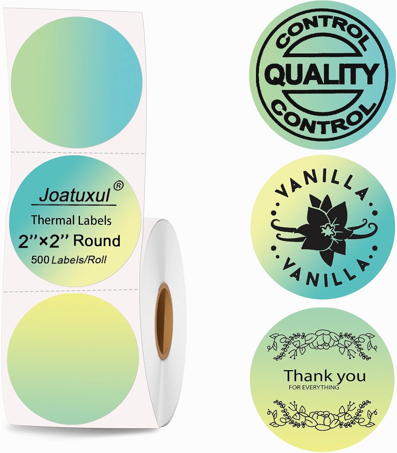 2 inch Round Thermal Labels, Thermal Printer Labels Sticker use for Barcode, Shipping, Customized, Circle Direct Thermal Stickers 500 PCS/1 Roll, Gradient Green
