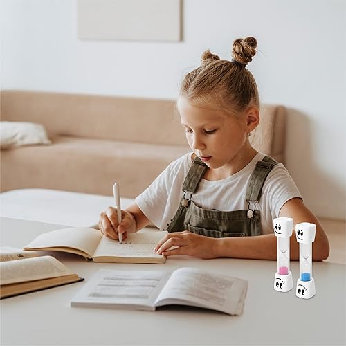 Miniatura 7 de TeacherFav Cepillo de dientes de 2 minutos con temporizador de arena para niños, juego de 2 vasos pequeños azules y rosados de hora sonriente