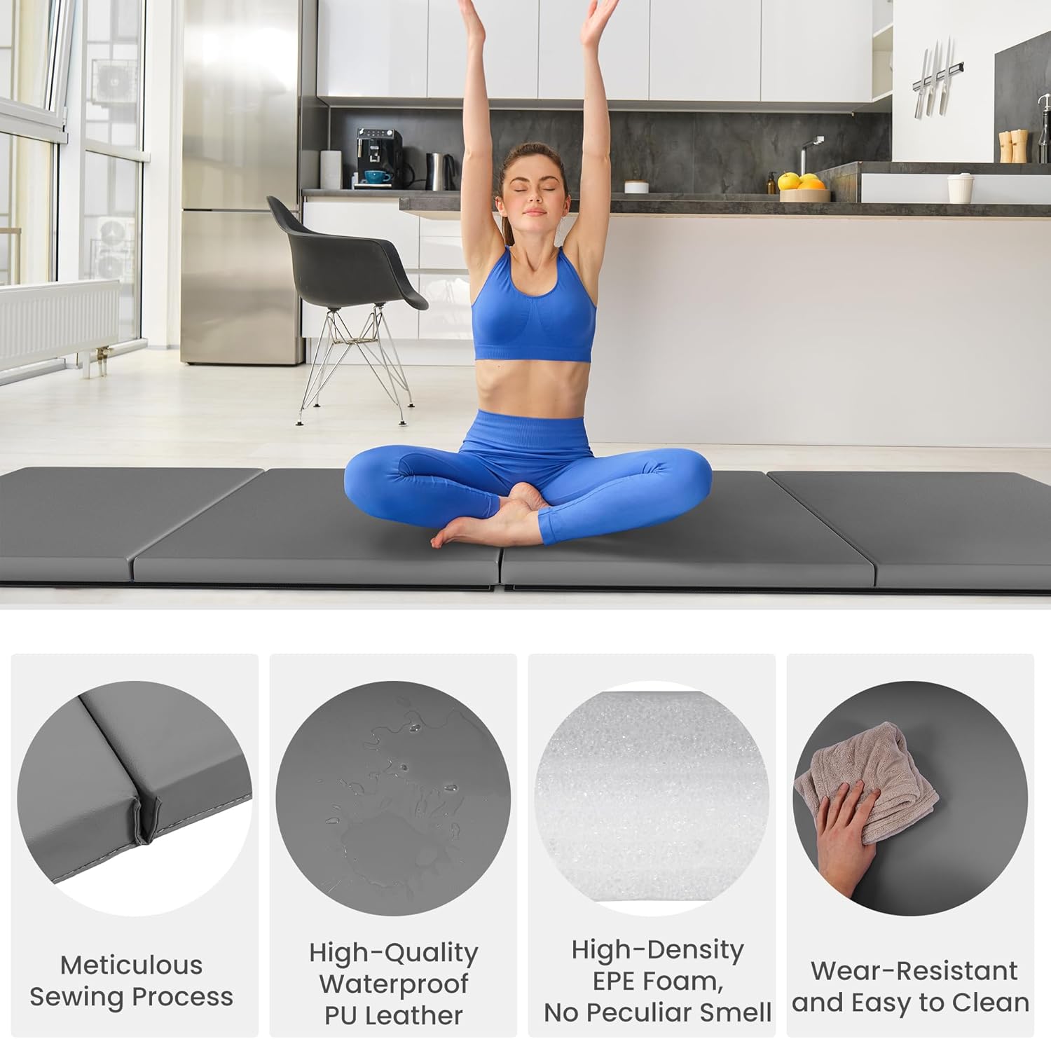 Signature Fitness 10ft x 4ft Four Fold Folding Exercise Mat with Carrying Handles for MMA, Gymnastics and Home Gym Protective Flooring, 2-inch Thick