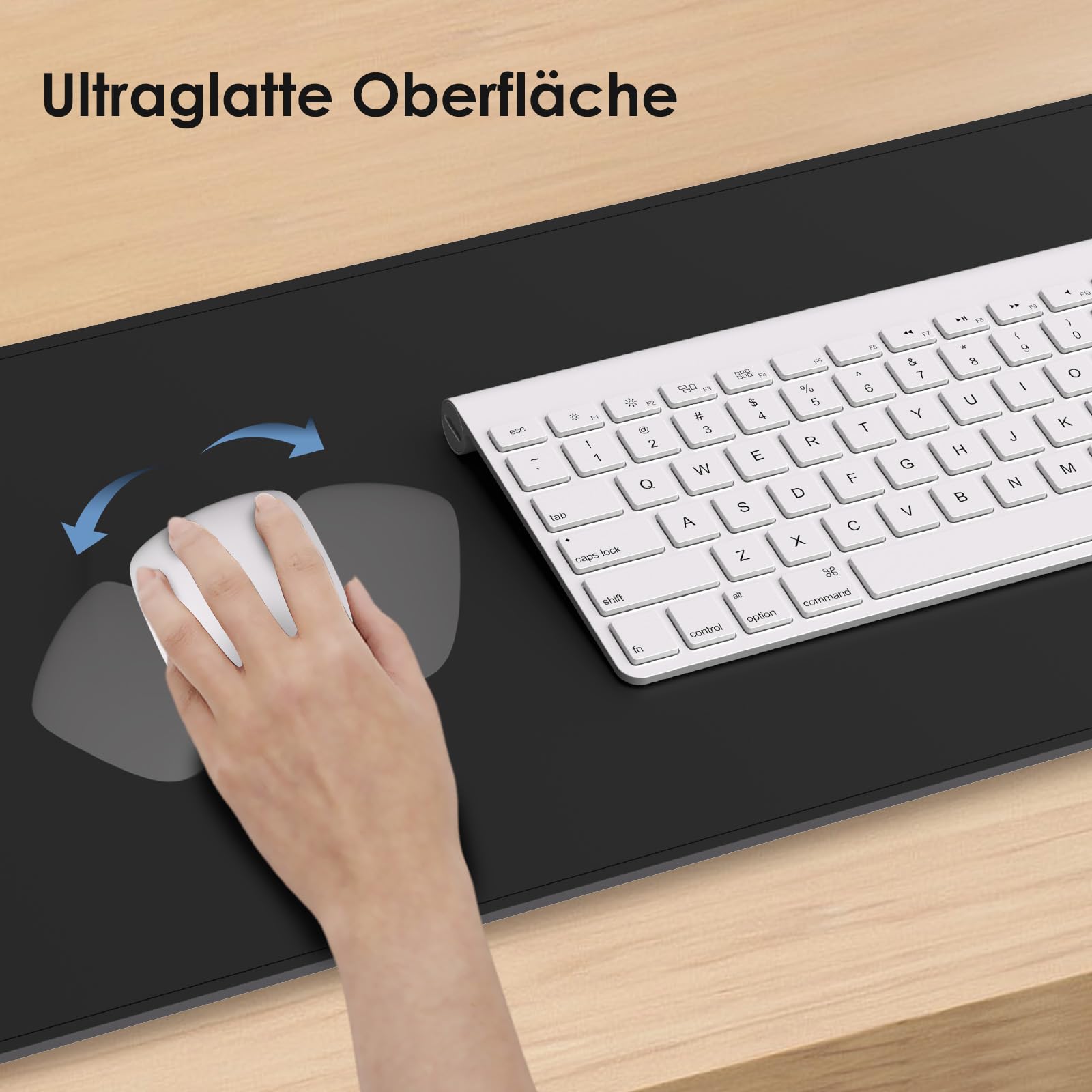 Schreibtischunterlage, 15W kabelloses Qi-Lade-Mauspad, 90x43cm | 15W Smartphone-Ladepad, 90x43 cm, Schwarz, 3mm Mikrofaser, wasserabweisend, kratzfest, Magnetischer Halt