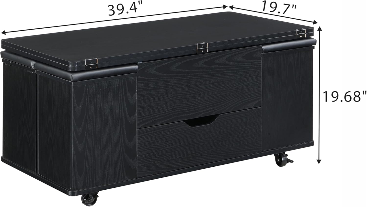 Dimensions of the coffee table in its closed state and the stools