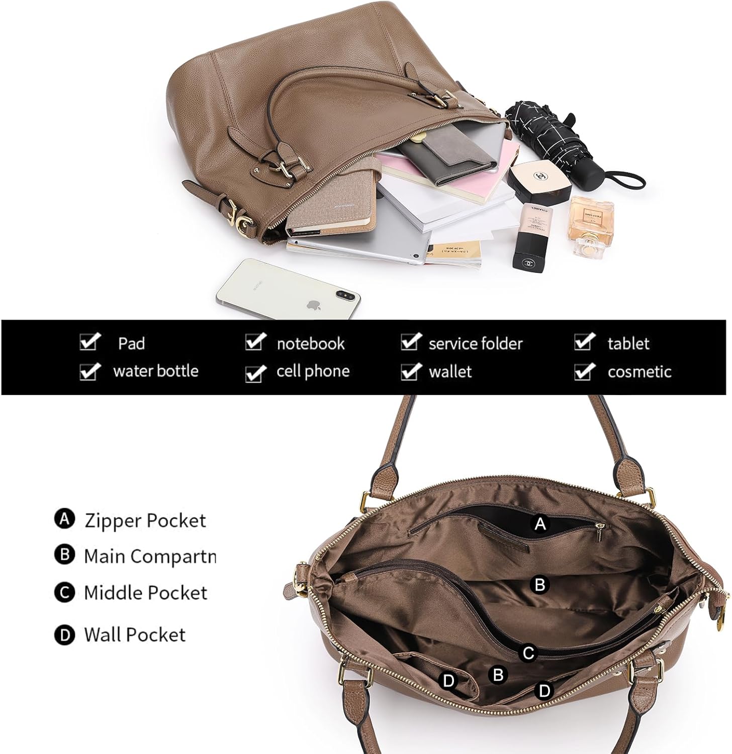 Kattee Leather Handbags Tote Shoulder Bag for Woman Satchel Designer Purse Top Handles Crossbody Bag Large Capacity - Image 5