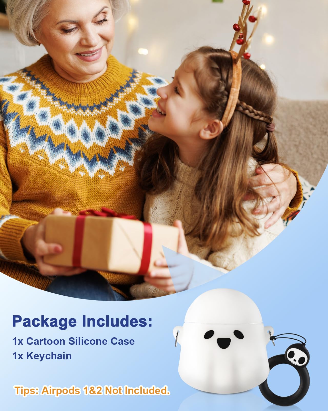 Boaretiu - Funda para AirPods 2/1, luminosa y bonita funda de fantasma kawaii con llavero para AirPods funda divertida 3D de silicona suave divertida para niñas, mujeres, adolescentes y niños, para