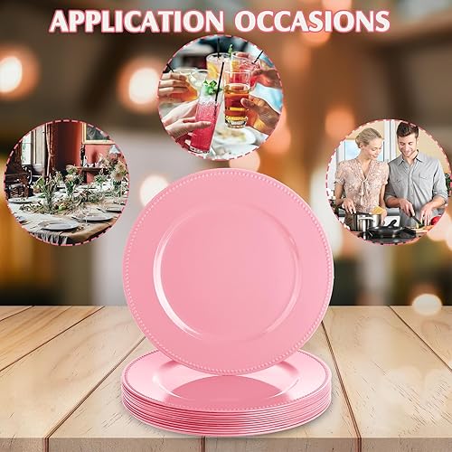 Vista 20 de Gerrii 12 Pcs Metallic Bead Charger Plates 13 Inch Plastic Round Plates Bulk Wedding Beaded Chargers for Table Party Event Decoration(Gold)