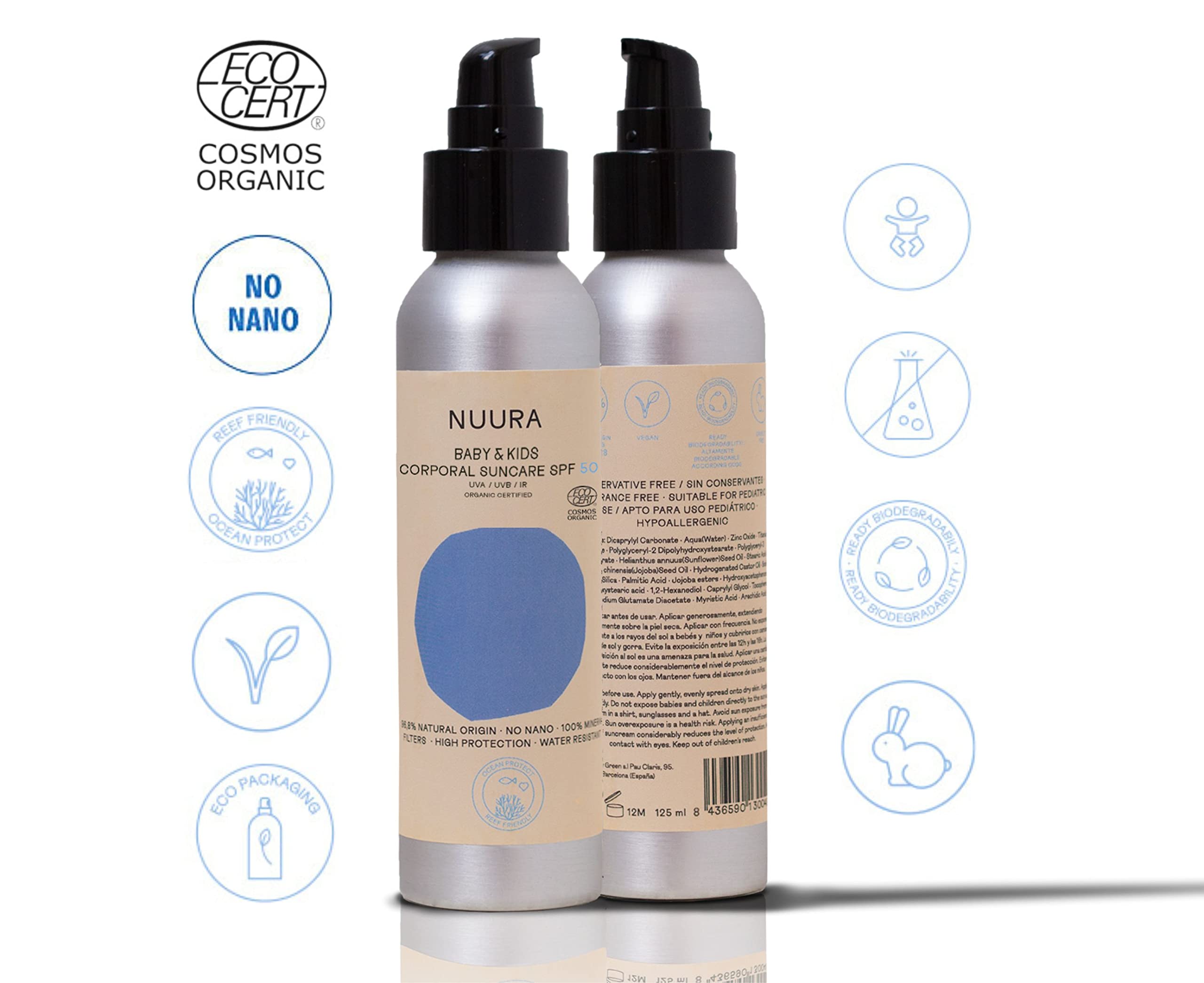 NUURA Mineralny Filtr Przeciwsłoneczny dla Dzieci SPF 50 - Krem Przeciwsłoneczny dla Dzieci i Niemowląt - Formuła Płynna i Biodegradowalna