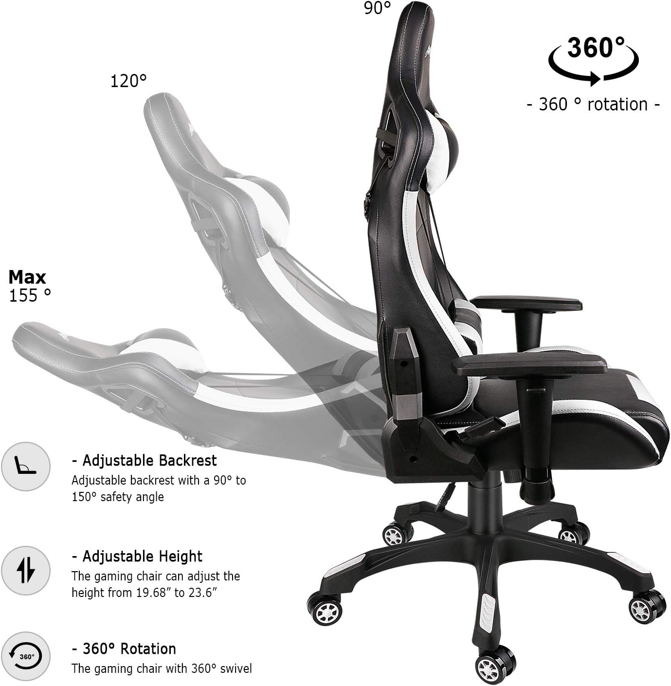 Leopard Gaming Chair, High Back PU Leather Office Chair, Adjustable Video Gaming Chairs, Swivel Racing Chair with Adjustable Armrest (Black/White)