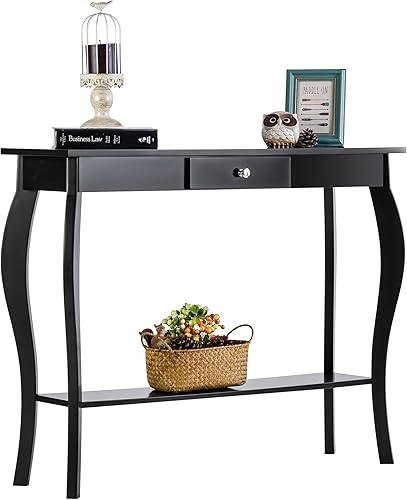 Miniatura 6 de ChooChoo Mesa consola estrecha con cajón, elegante mesa de sofá, mesa de entrada, color negro Negro -,Espresso,Blanco suave,Blanco