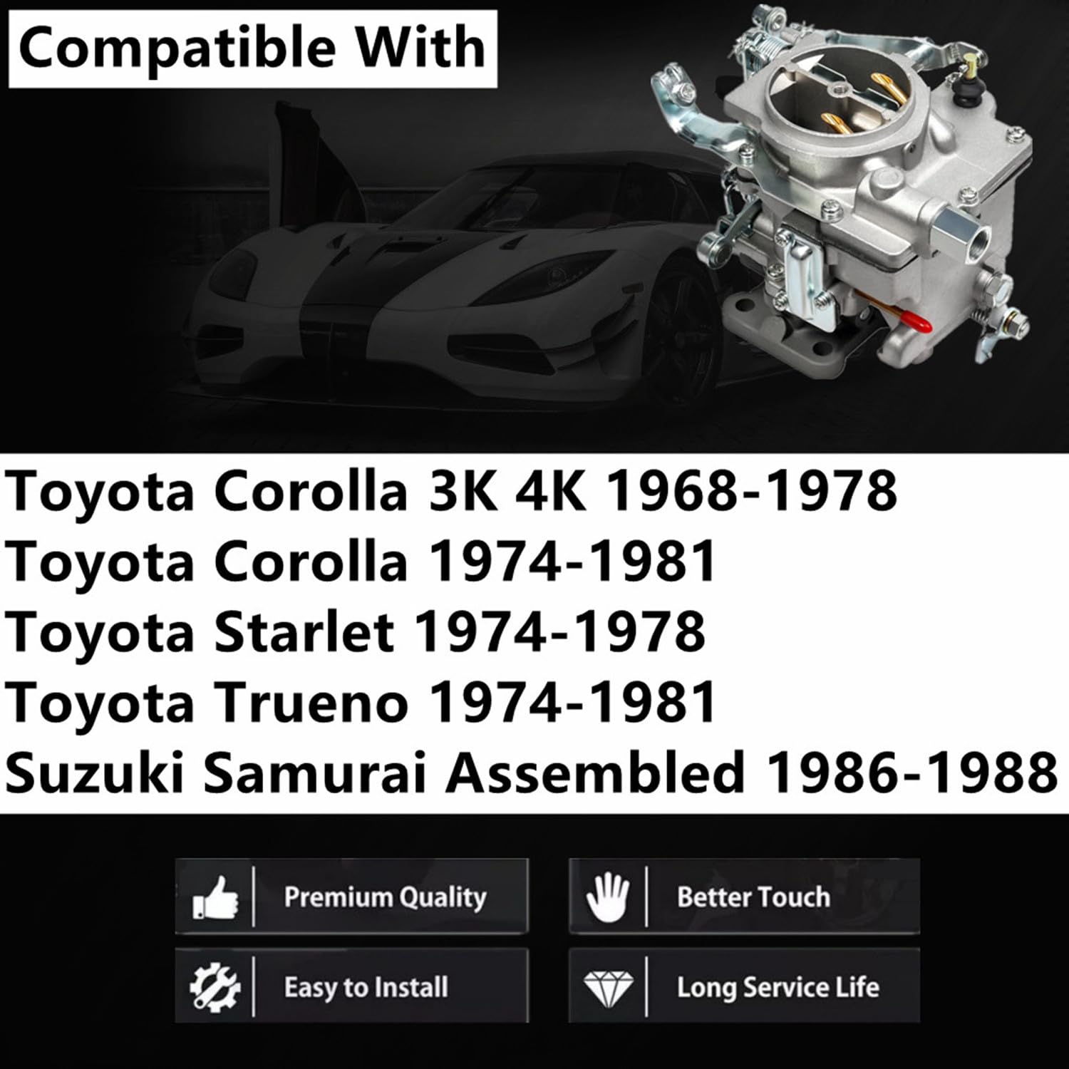 Carburador,Para Toyota Corolla 3K 4K 1968-1978 Starlet Trueno 1974-1981 Para Suzuki Samurai Montado Ralentí Constante y Aceleración Rápida para Coche Motor 21100-24035 21100-24034 21100-24045
