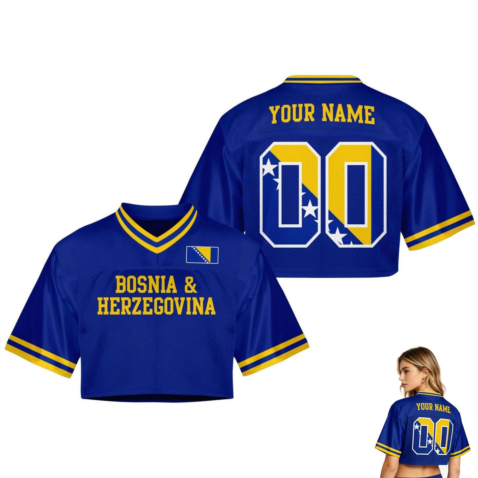 2026 World Cup Fan Shirt for Women,Personalised Name & Number, Y2K Crop Style Jersey, Cute Summer Short Sleeve Top for Match Day, Loose Streetwear Perfect Gift for Girls (B&H) â image 1