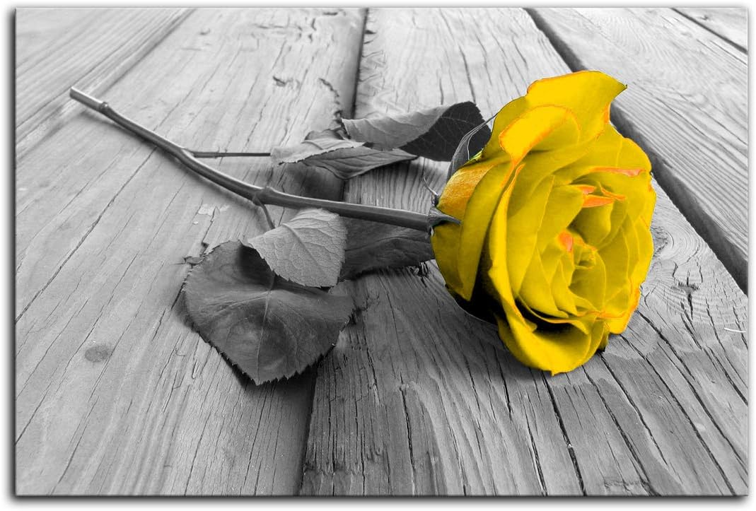 🔥 Flash Sale AMEMNY Yellow Grey Rose Flower Yellow Floral Canvas Prints Artwork Modern Paintings Wall Art Home Decoration Stretched and Framed Ready to Hang (24''Hx36''W, Yellow Rose)
