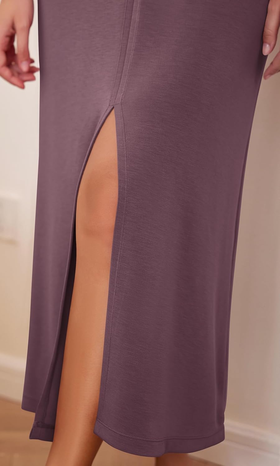 ODODOS Modal Soft Front Split Midi Dress for Women, V Neck Sleeveless Casual Summer Tank Dress