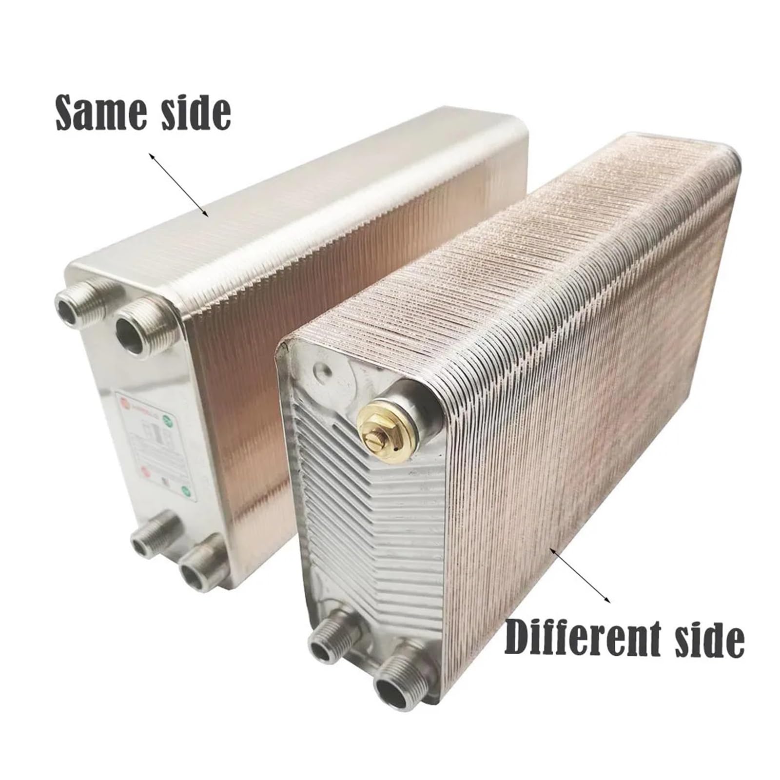 VChics Échangeur de Chaleur, Échangeur De Chaleur À 120 Plaques en Acier Inoxydable, Chauffe-Eau À Plaques Brasées SUS304 pour Chauffage par Le Sol, Chauffage de l'eau(Different Side)