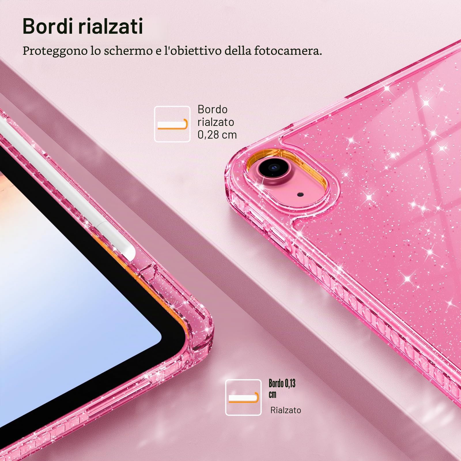 FINTIE Cover iPad 11" (2025) A16 11ª Generazione Antiurto Glittering Trasparente Custodia Posteriore con Auto Sveglia/Sonno, Magenta