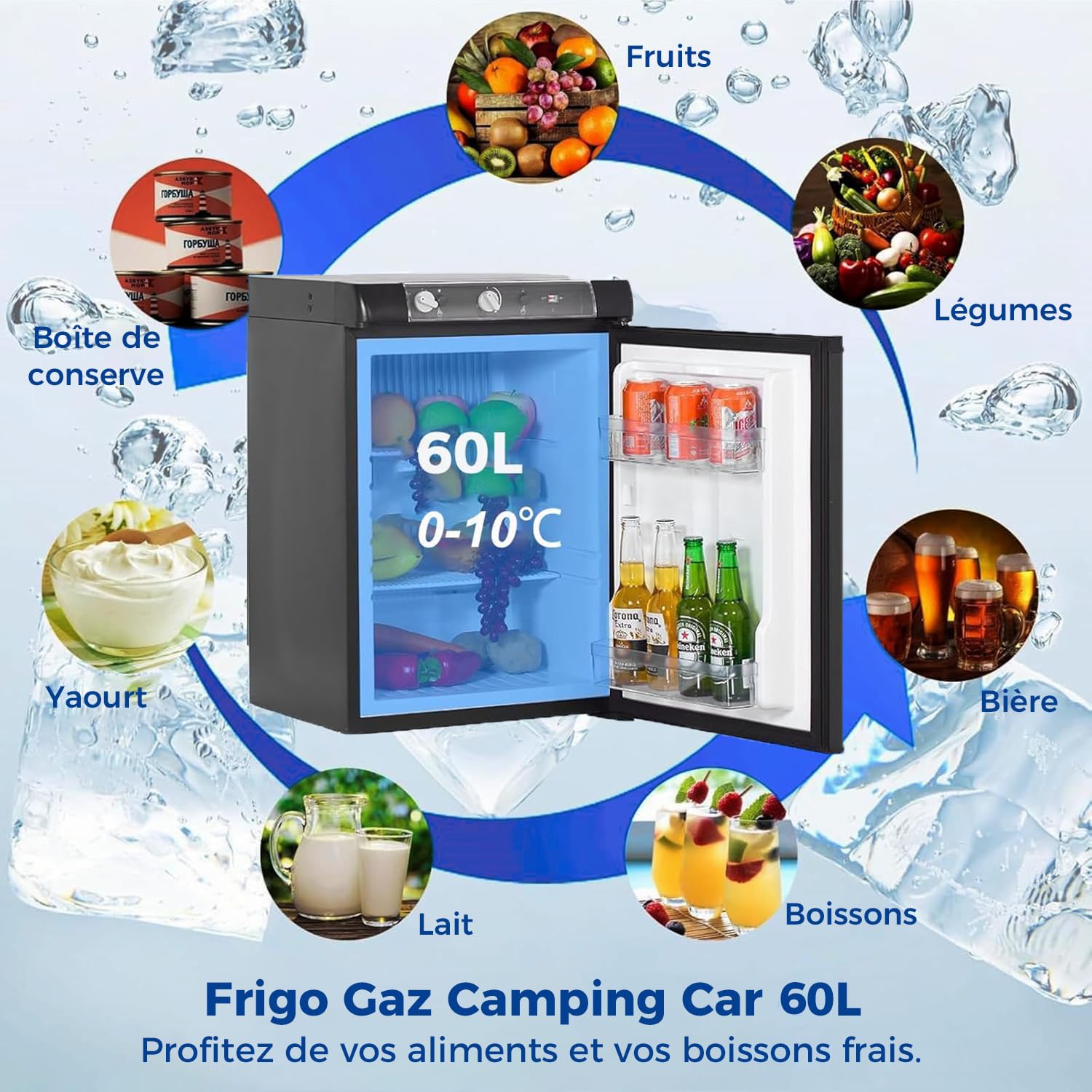 Smad Nevera Camper 60L, Nevera Trivalente-Gas 12V 230V, Camping Frigorifico Trivalente para Caravanas, Autocaravanas, Furgonetas, Garajes, Camiones, Casas Móviles, Sin Ruido, Absorción