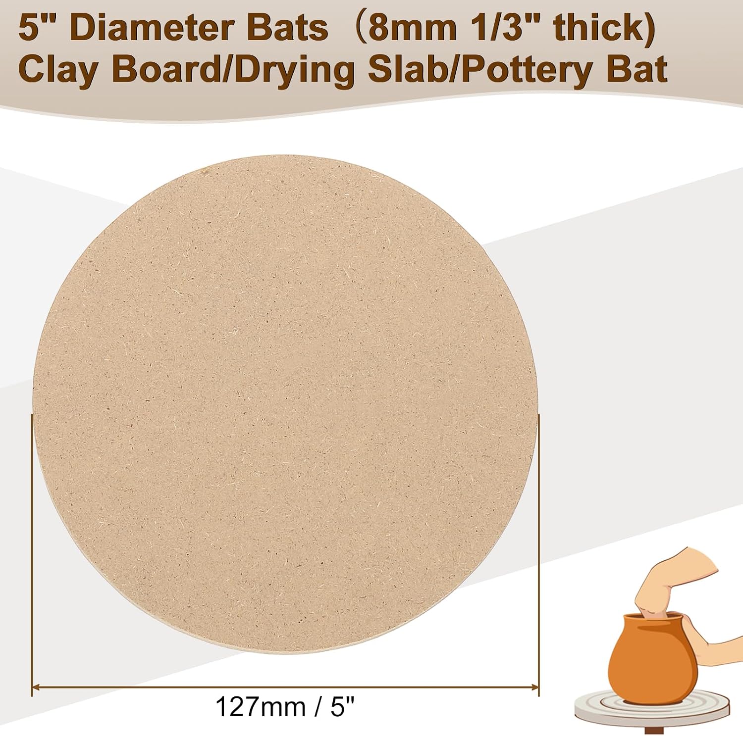 PATIKIL 4 Pack 5" 127mm OD Ceramic Drying Slab, 8mm 1/3" Thick Round Clay Wedging Board Sculpture Base Plate Pottery Wheel Bats Without Holes, Sand Table Baking Model Bottom Block image 3