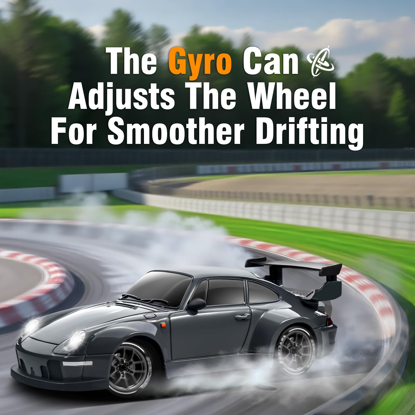 ACAMMZAR Coche Teledirigido Drift con Giroscopio, 1:24 25KM/H Proporcional Completo 4WD RC Drift Coche, con Luces LED, Gyro, RC Cars para Adultos Niñas, Gris