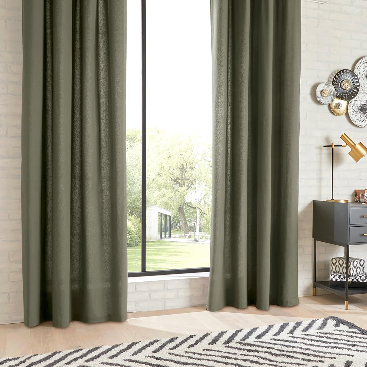Rideau à œillets en Coton Vert Kaki 135 x 240 cm - Atmosphera