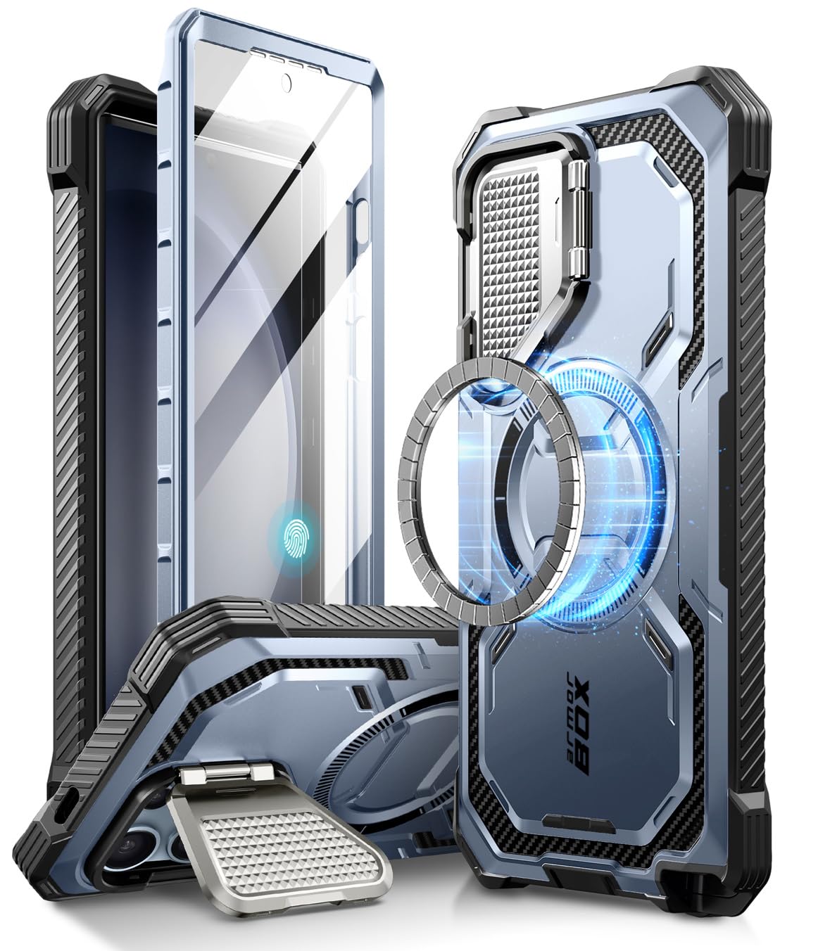 i-Blason Armorbox for Samsung Galaxy S24 Ultra Case MagSafe with Camera Cover Stand [Support Wireless Charger] 360 Full-Body Case with Screen Protector & Kickstand Phone Case for S24 Ultra, Blue