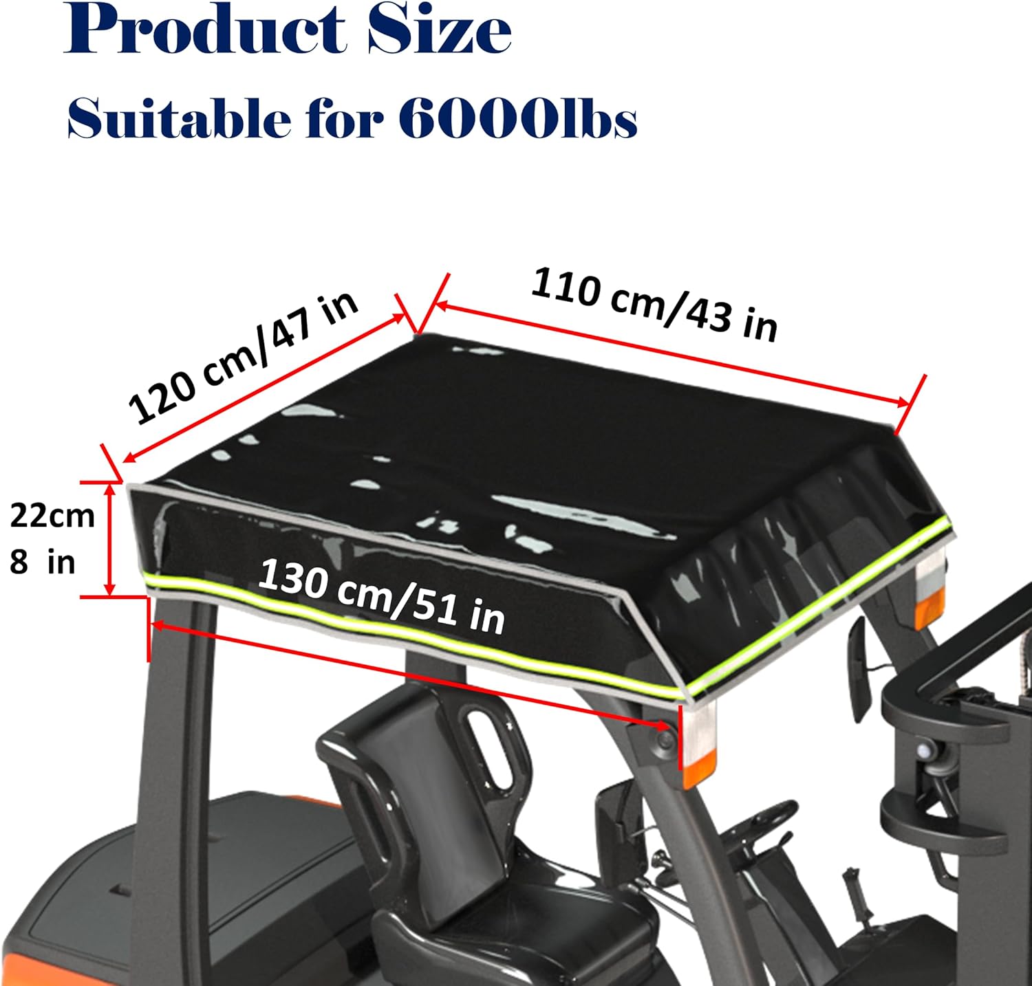 BENVOL Forklift TOP Cover, Black Transparent PVC, 0.5MM Thickened,Sun Protection, UV Protection, Shade, Sun,47'W X 45'L, Suitable for 6000lb Forklift Roof.
