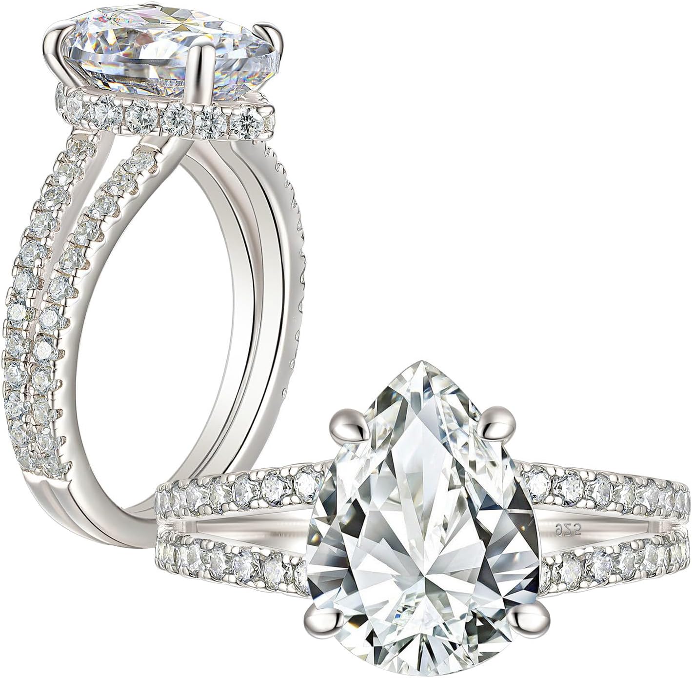 Wuziwen 925 Sterling Silver Pear Cut Engagement Rings for Women Solitaire Wedding Ring Cubic Zirconia