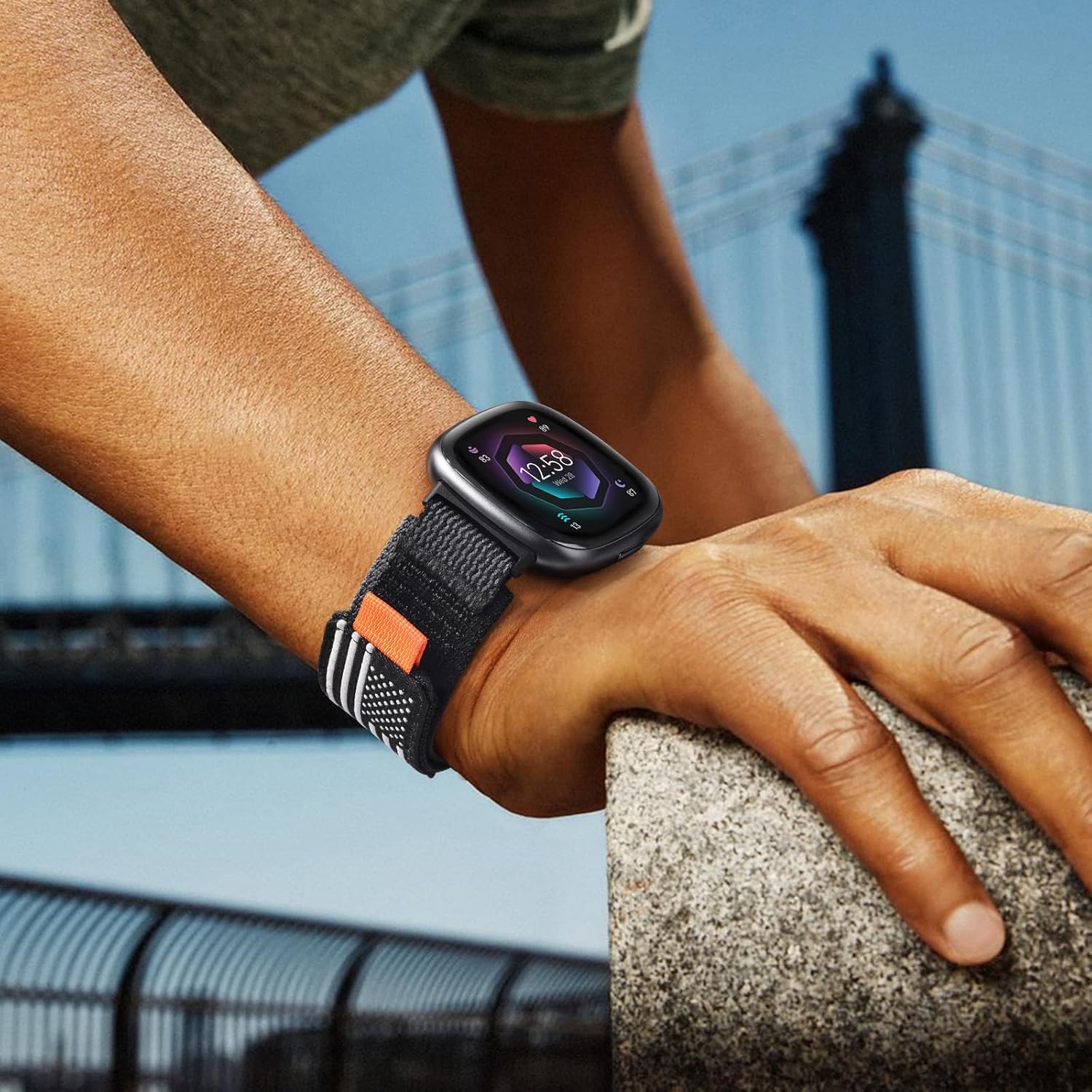 KOREDA Compatible with Fitbit Versa 3/Fitbit Versa 4/Fitbit Sense/Sense 2 Bands for Women Men, Adjustable Stretchy Elastic Braided Nylon Sport Strap for Fitbit Smartwatch