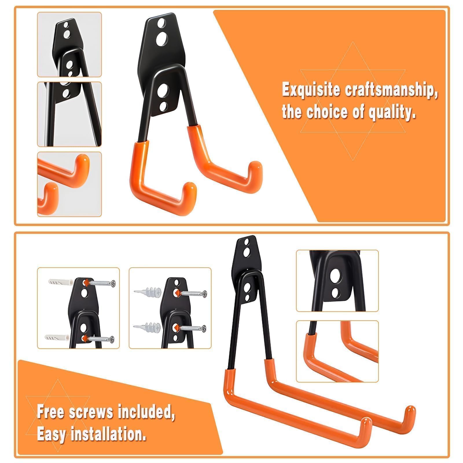 32 Pack Garage Hooks, Heavy Duty Steel Tool Hanger&Organizer for Wall Mount Storage, Ladders, Bikes, Power Tools, Utility Steel Garden Tool Organizer with Anti-Slip Coating (32pcs - Orange)