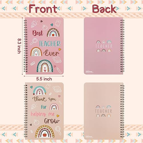 Miniatura 2 de Paquete de 2 cuadernos en espiral A5 para profesores, Thank You for Helping Me Grow a rayas de tapa dura, cuadernos de escritura con arco iris,