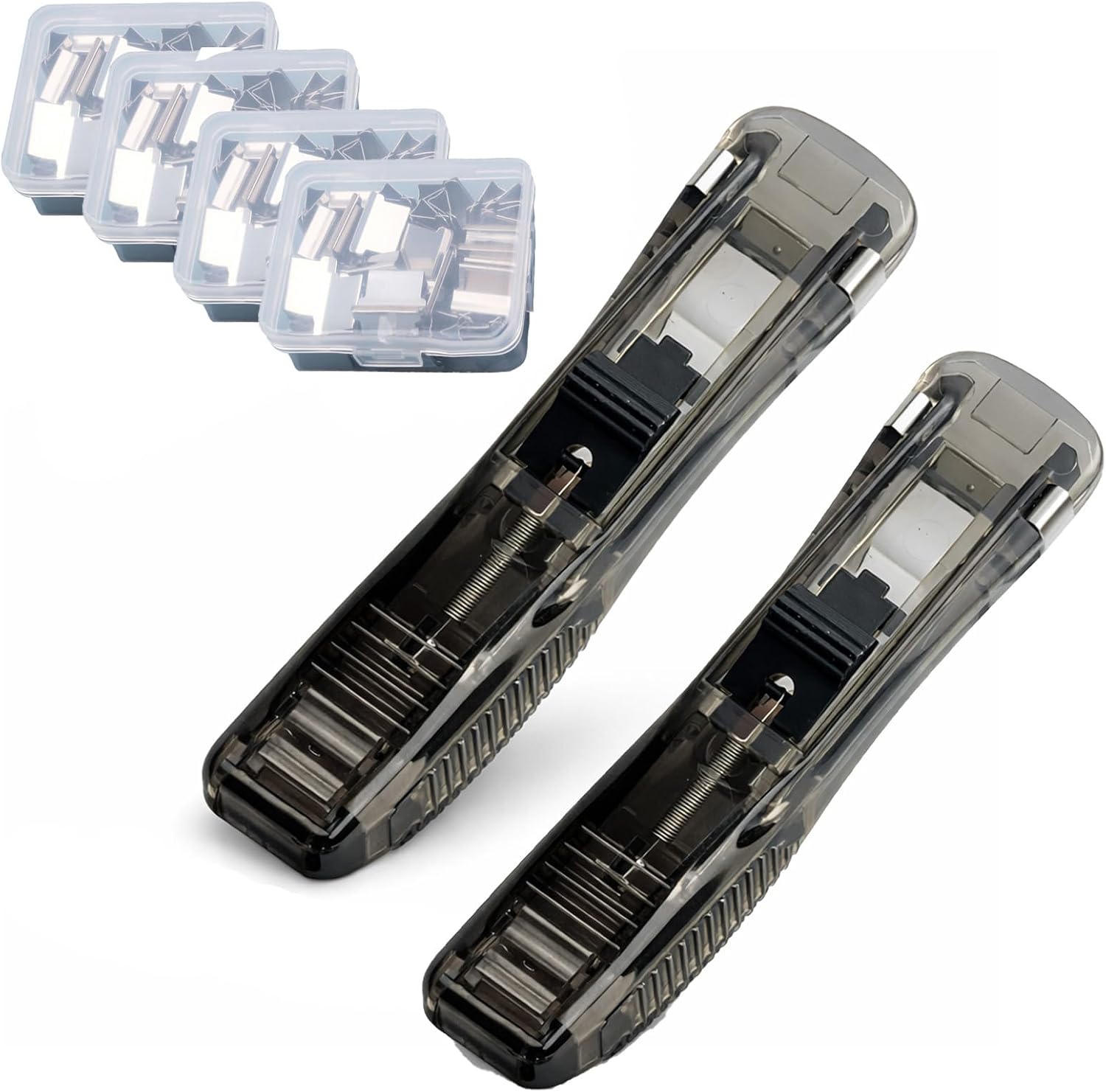 Reusable Clip Stapler with Dispenser, No Staple Paper Fastener, Portable Refillable Desktop Stapler, Includes 200 Reusable Clips, for Office School Home Documents (Black)